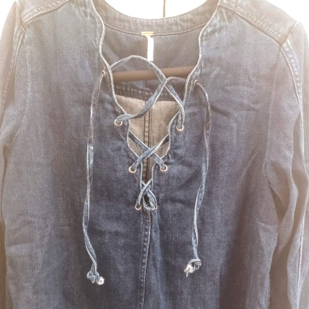 Free people jean denim blouse tunic Women's SZ S